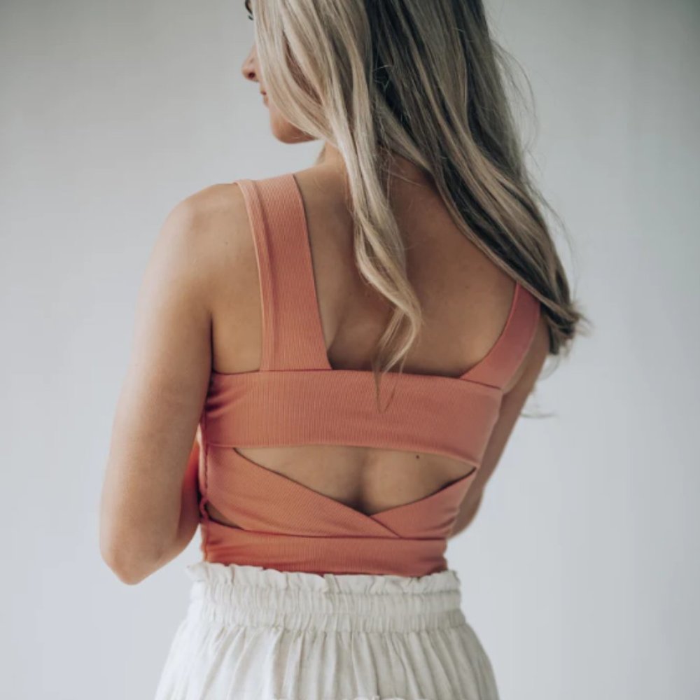 Women’s Ribbed Cutout Crop Top in Terracotta